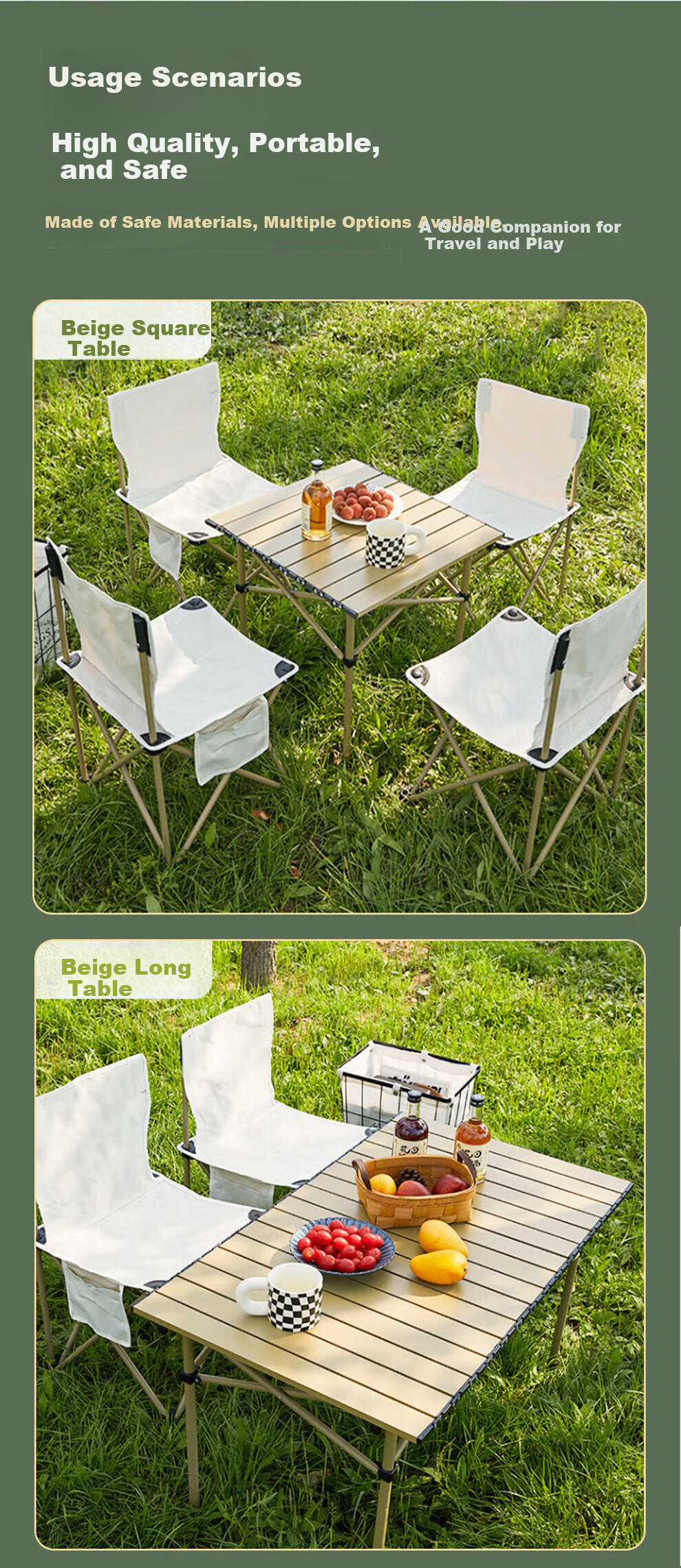 Jiuqiangu Outdoor Folding Table, Portable Picnic Table, Egg Roll Table, Carbon Steel Camping Black Square Table And Chairs, Camping Equipment 2792 6