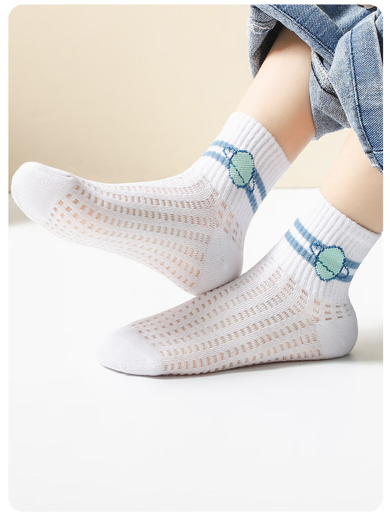 LangSha Children's Socks, Boys' Spring And Summer Thin Mesh Breathable Mid-Calf Cotton Socks, Soft Student Short Socks, 6 Pairs 5