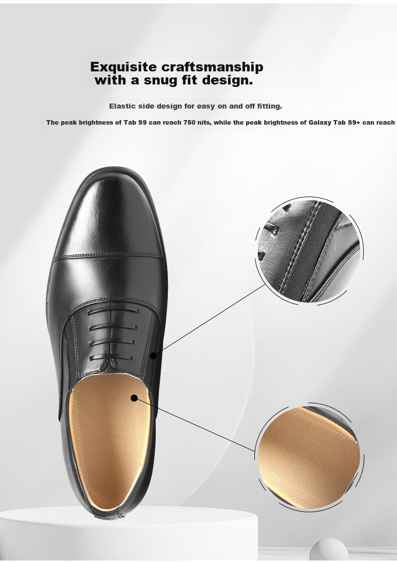3514 Business Formal Leather Shoes with Three-Point Connection, Simple Slip-On Leather Shoes for Men, Derby Shoes, Black, Size 38 6