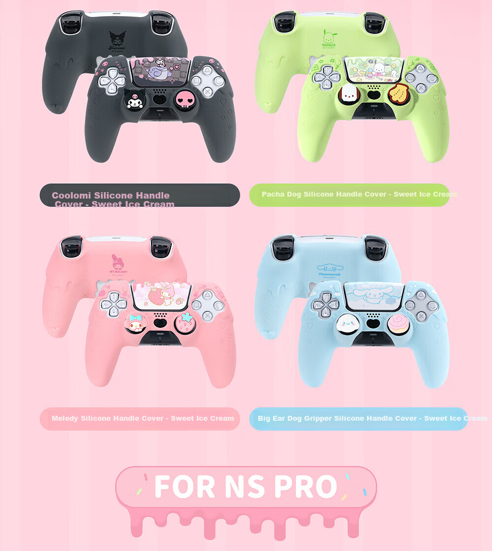 Jixiang PS5 Big Ear Dog Controller Cover, Silicone Case, Matching Joystick Cap, Button Cover, Full Protection against Drops And Dust, Game Peripheral, Sanrio Collaboratio 3