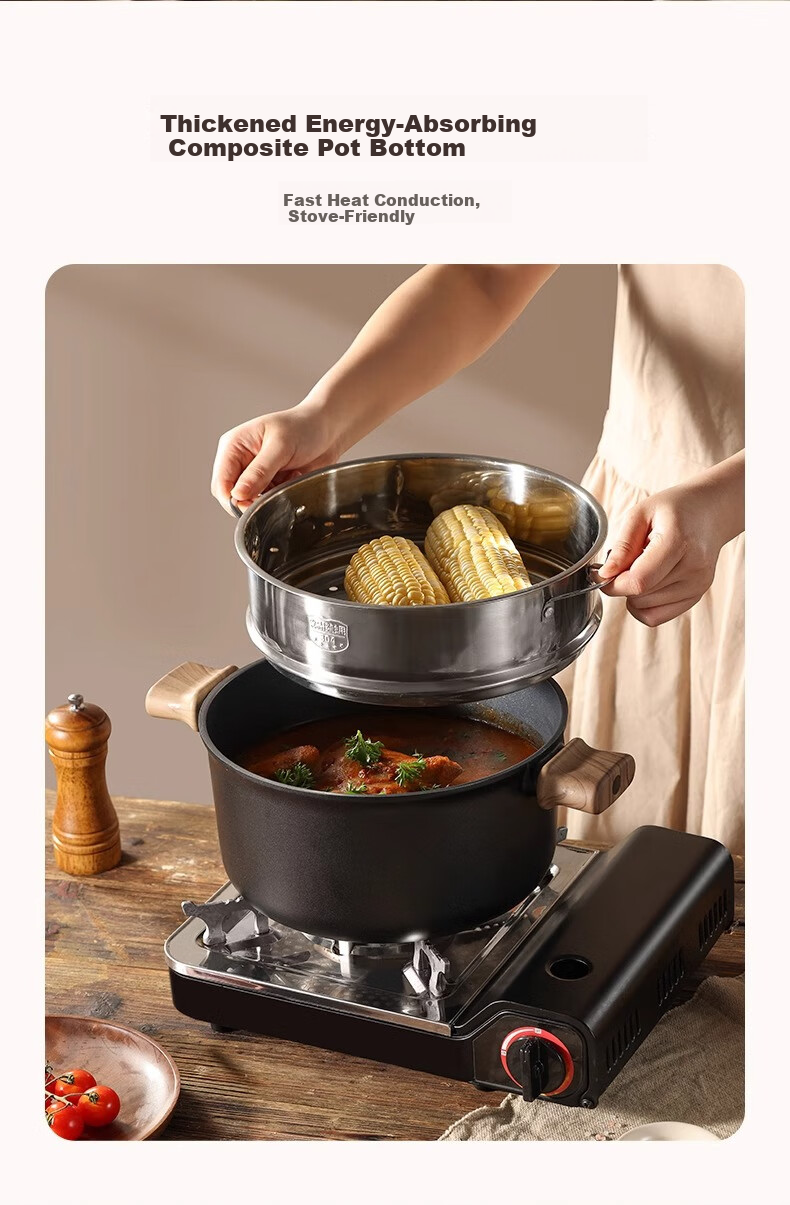 Carote Non-Stick Soup Pot Multi-Functional Stew Milk Pot Steamer Frying Pan Induction Cooker Maifan Stone Instant Noodle Pot 14
