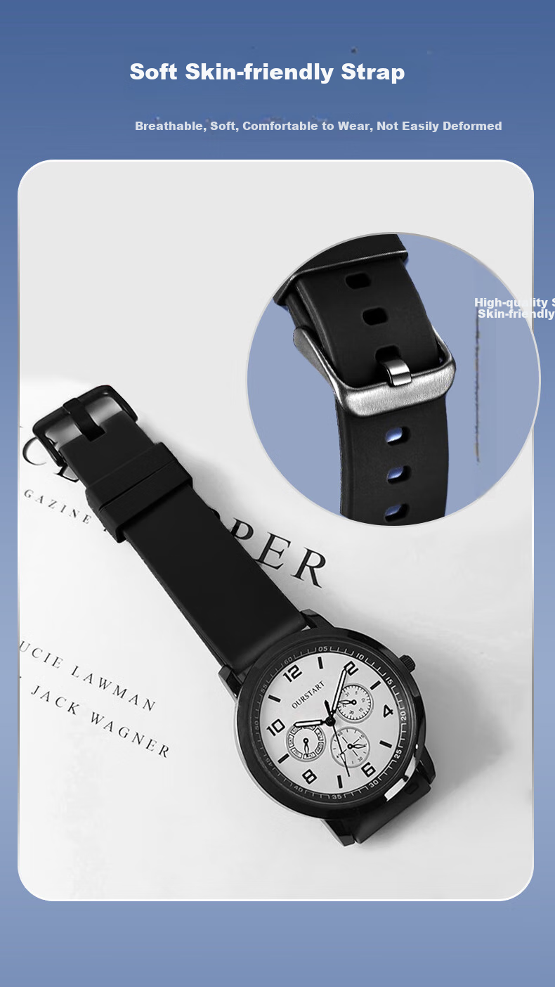 Yajia Student Watch for Men, Casual Youth Digital Three-Eye Quartz Silicone Watch for Students, Exams And Civil Servants, Men's Wristwatch 3