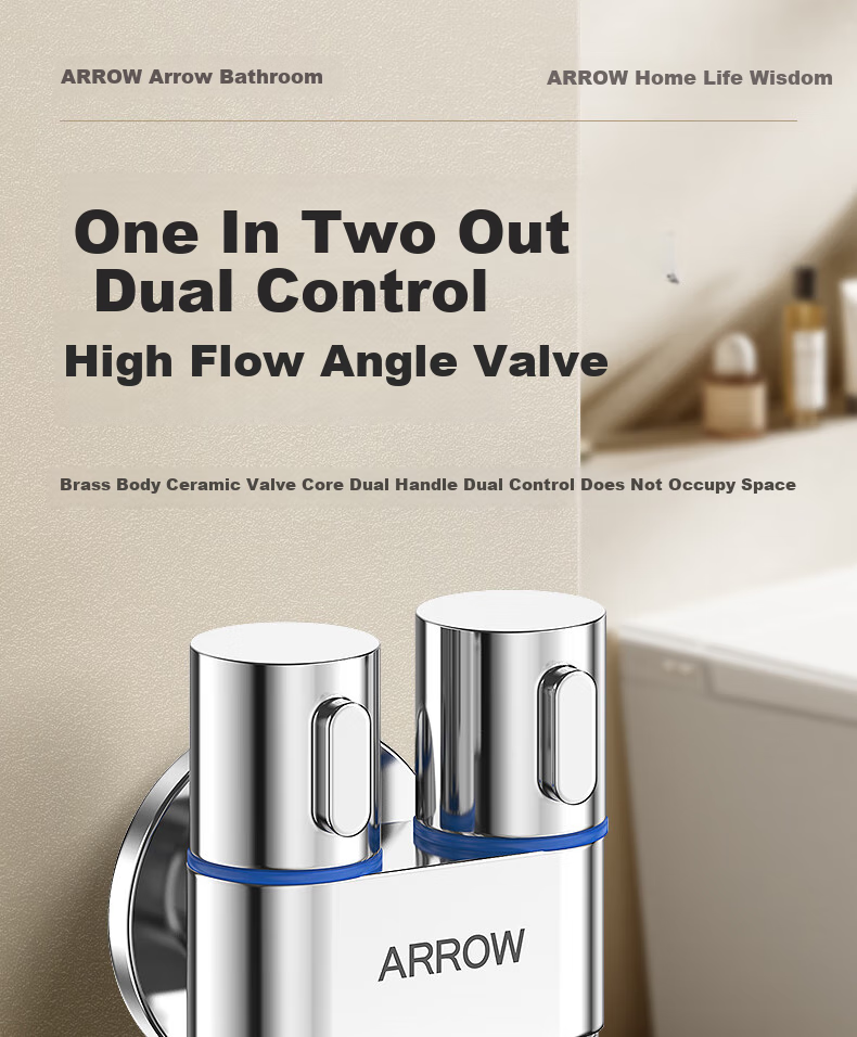 ARROW One-In Three-Way Angle Valve with Dual Handles And Dual Control, Separate Water Outlet with Built-In Water Stop Device, Multifunctional Washing Machine Faucet 2