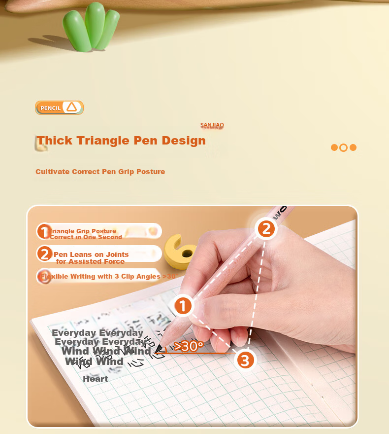 SUNWOOD Forest Series Beginner Kindergarten Children Elementary School Students 2B Triangle Ruler Thick Short Handle 6-Pack SL587 3