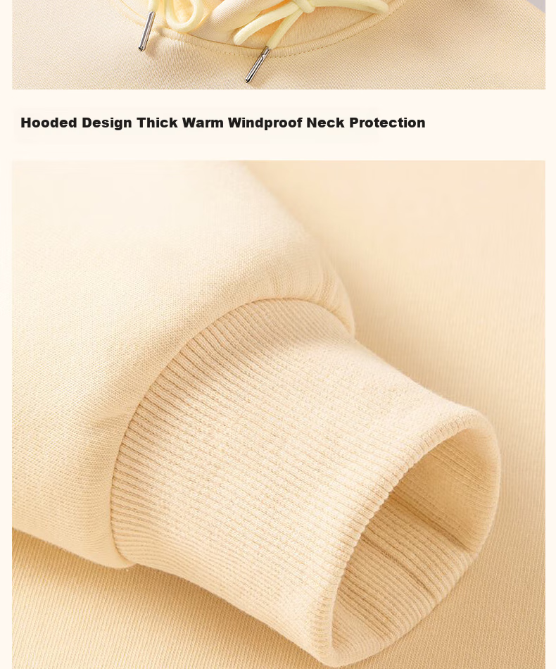 MINISO Thickened Lamb Fleece Hoodie Men's Winter Cold-Resistant Warm Heavyweight Versatile Pullover Light Beige XL 38
