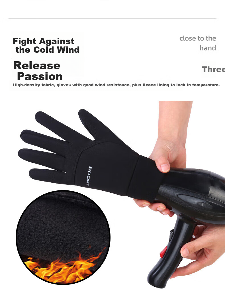 LAC Winter Outdoor Sports Cycling Fleece Gloves, Touchscreen Compatible, Non-Slip, Finger-Individually Cotton Gloves, Black 2
