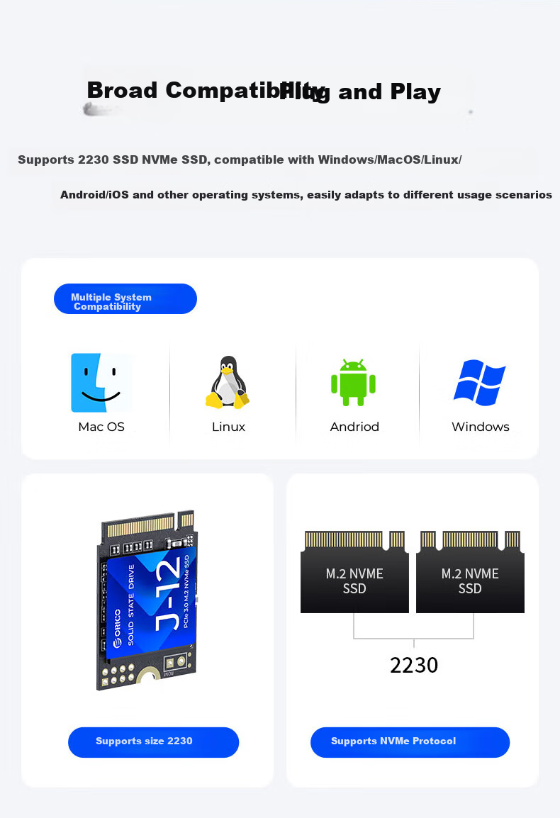 ORICO 2230 External Hard Drive Enclosure M.2 NVMe SSD Enclosure Compatible with IPhone 16, Laptops, Tablets, Electronic Urine Bags, External SSD Expansio 8