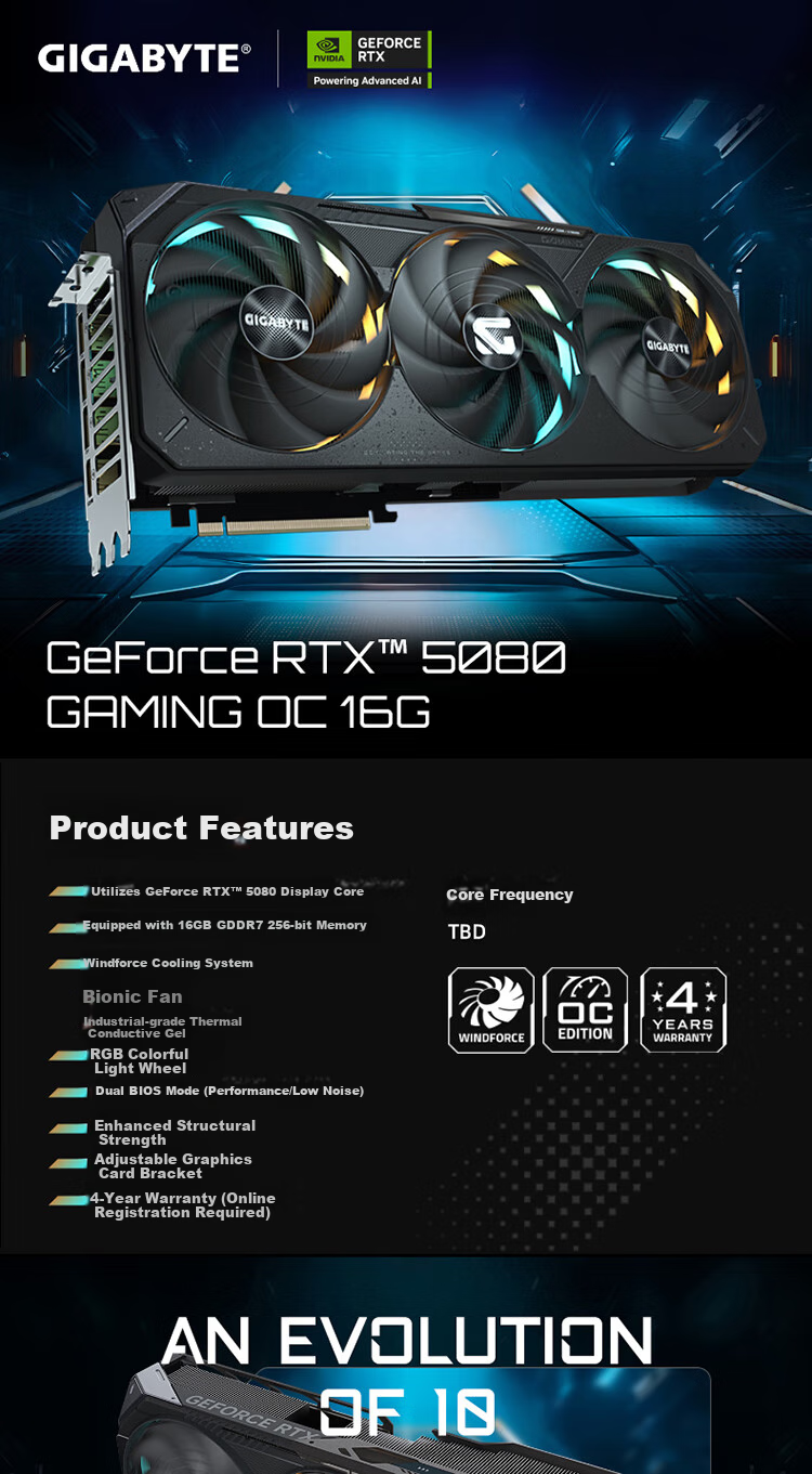 GIGABYTE 5080 Graphics Card, Magic Eagle GeForce RTX 5080 Gaming OC 16GB DLSS4 Gaming Design OpenClaw Local Deployment Graphics Card 6