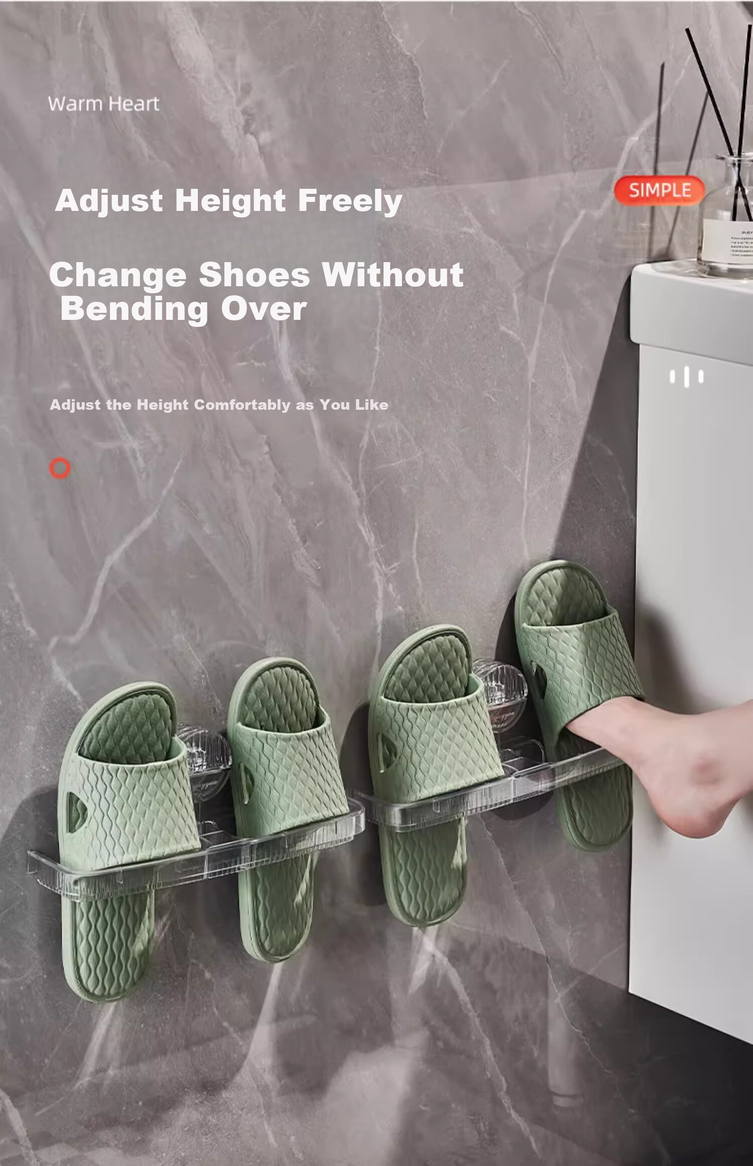 YOUQIN Suction Cup Bathroom Slipper Rack, No Drilling Required, Toilet Shoe Storage Organizer, Wall-Mounted Draining Shelf 18
