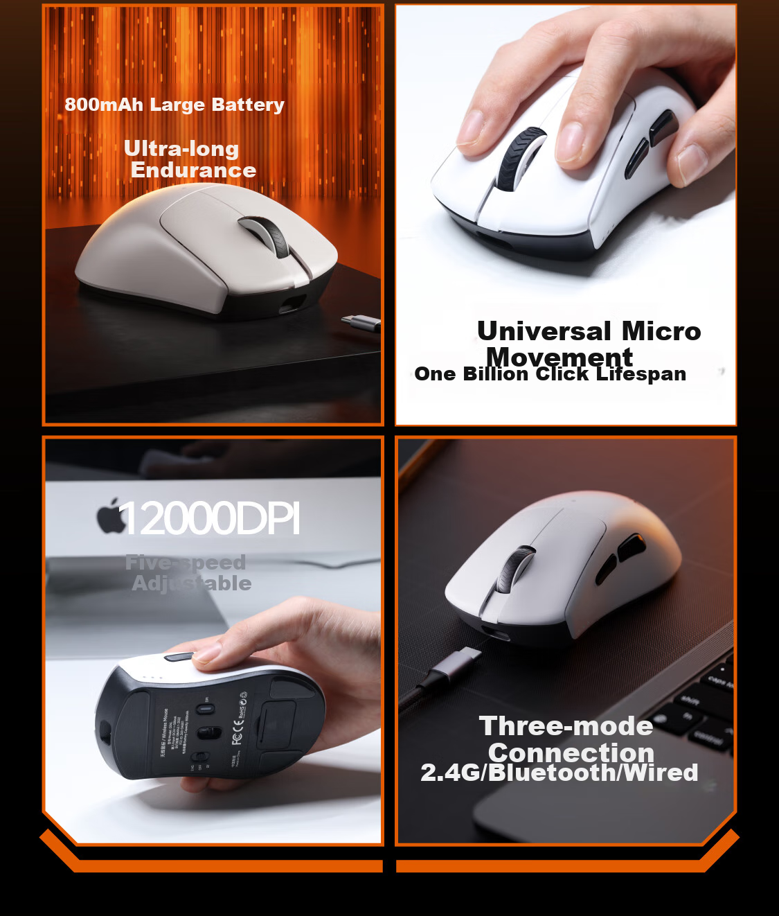 AUSDOM G04L Wireless Mouse for Gaming, E-Sports, Office, Bluetooth Mouse Wired/2.4G/Bluetooth Triple-Mode Right-Handed Ergonomic Lightweight Design with 800mAh Long Battery Life 3