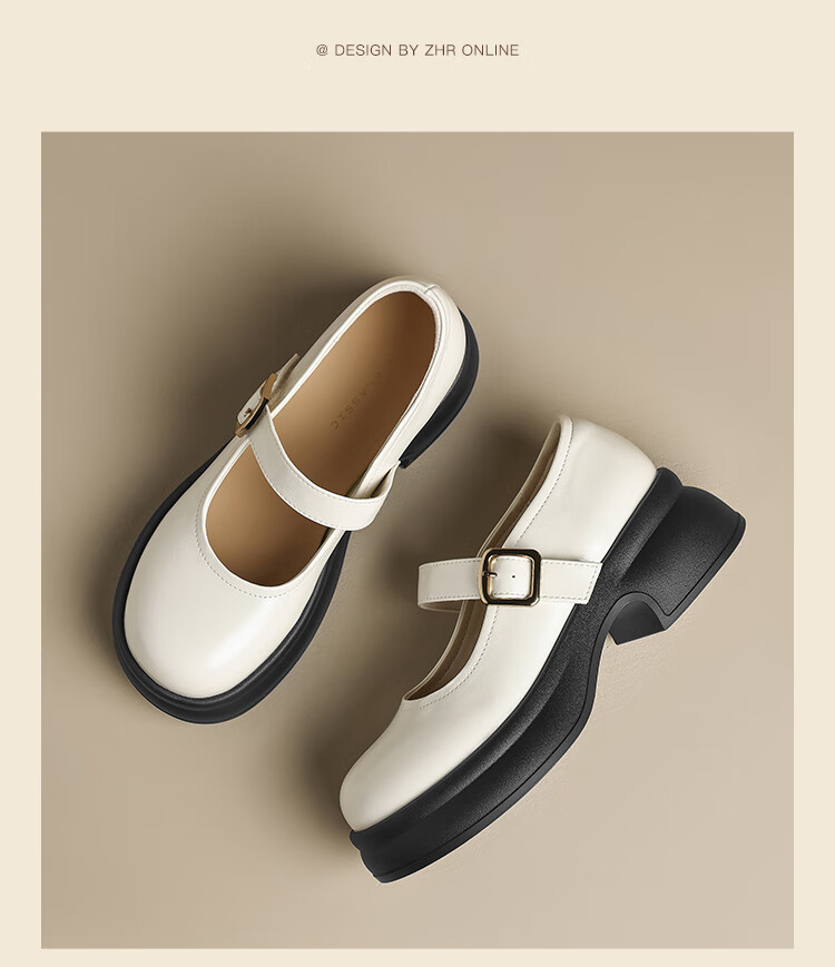 ZHR Women's Single Shoes, 2026 New Style Women's Thick-Soled Mary Jane Shoes, Japanese JK Shoes, British-Style Leather Shoes, JF200 Black, Size 37 23