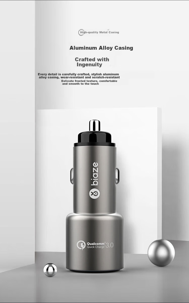 BIAZE Car Charger And Cigarette Lighter, Super Fast Charging Converter with Dual Ports Suitable for IPhone 15/16, Huawei, Xiaomi 5