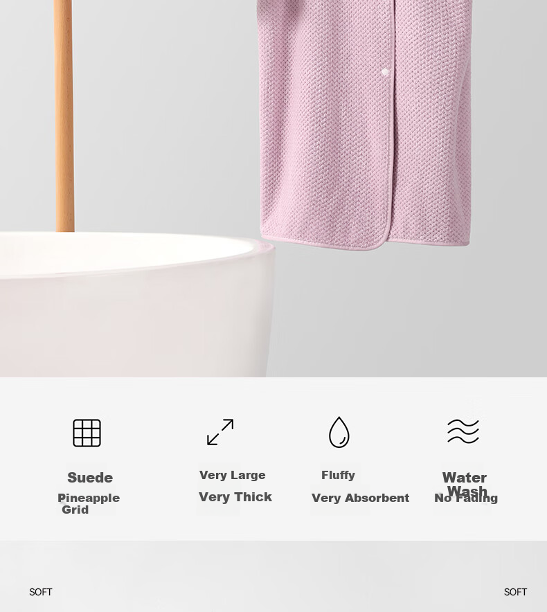 Jieliya Bathrobe for Men And Women, Wrap-Around Towel, Bath Towel Style, Home Use, Absorbent Bath Skirt, Loungewear Bathrobe, Pink 2