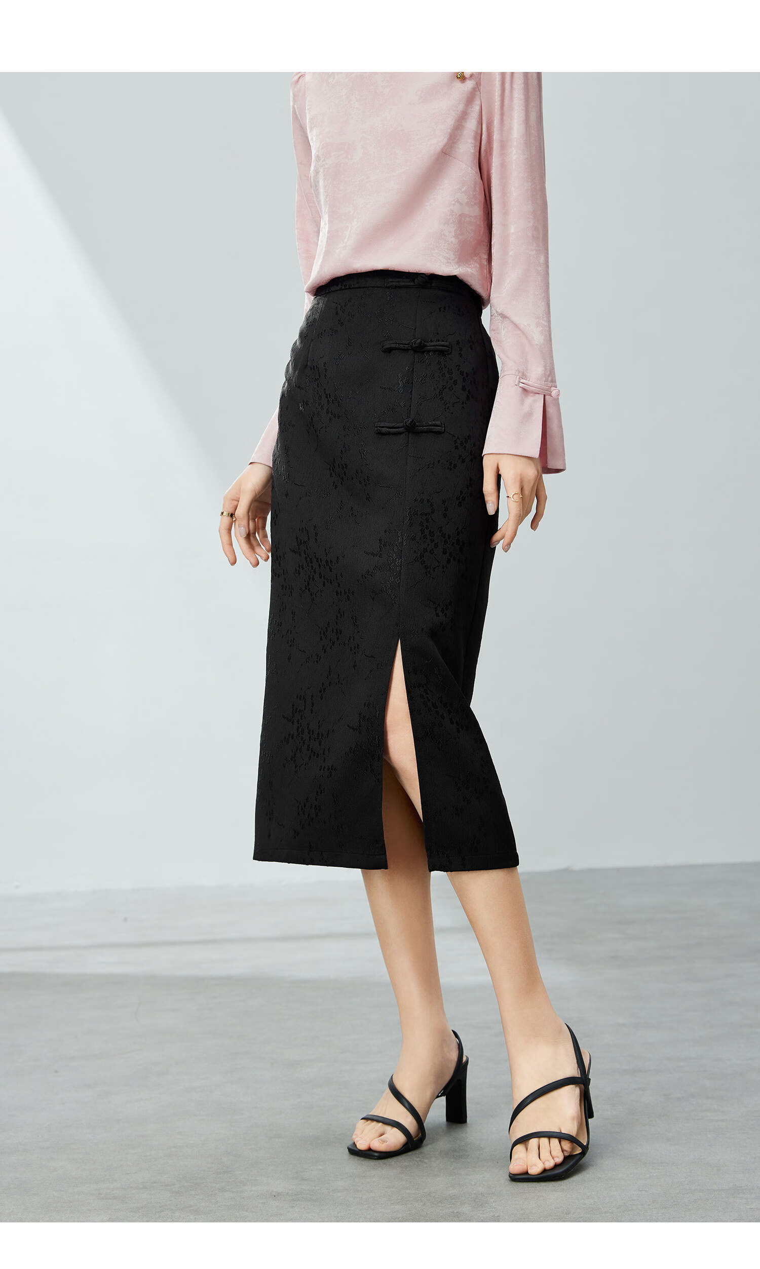Fan Qin New Chinese-Style Textured Straight Skirt, Early Autumn National Style High-Waist Skirt, Slimming Versatile, 441Q72601, Black, L 18