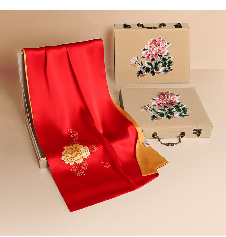 Hangsilu Suzhou Embroidery Silk Scarf for Women, High-Quality Mulberry Silk Embroidered Gift Box, Holiday Gift for Mom, Birthday Present for Elders 16