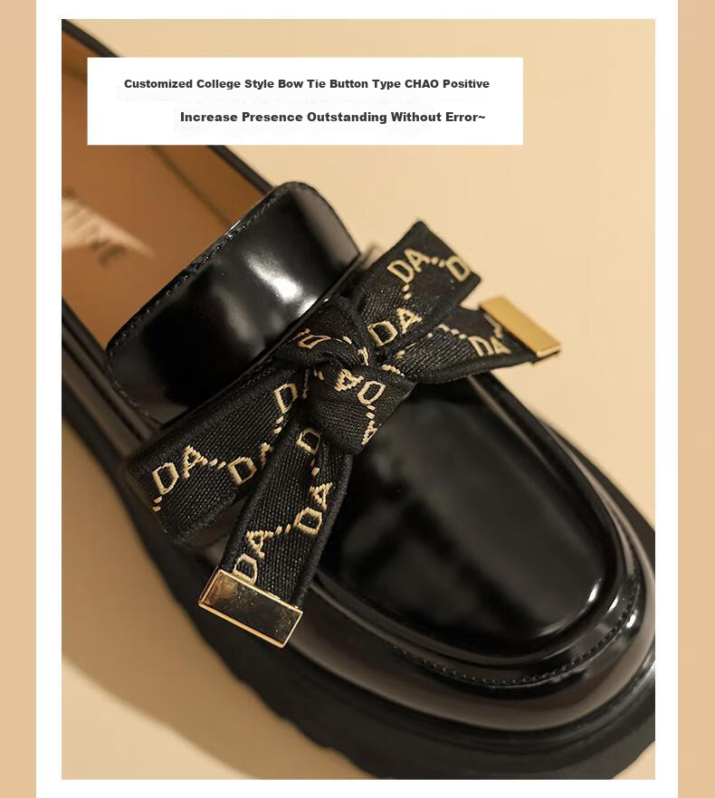 DAPHNE Women's Loafers, Spring And Autumn 2022 Thick-Soled British Style Leather Shoes, Slip-On Flats for Women Summer, Obsidian Black [Two Types of Accessories Available, Can Be Salty Or Sweet] Size 35 7