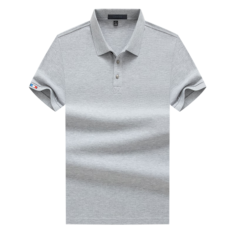 LIMENG Men's Short Sleeve T-Shirt Summer Solid Color 100% Cotton Polo Shirt Light Gray 4XL