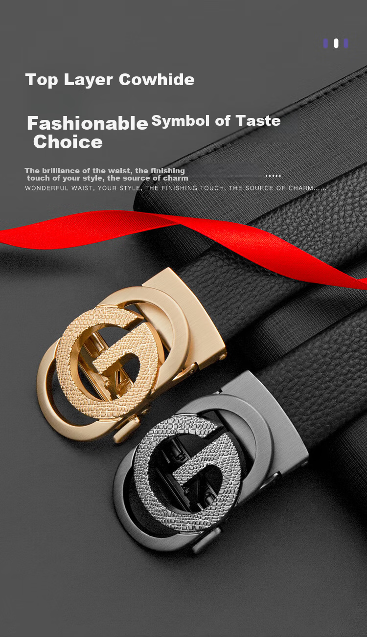 COW Genuine Leather Belt for Men, Gift Box Set with Automatic Buckle, Top-Grain Cowhide Business Casual Trouser Belt C-901 Gunmetal Color 1