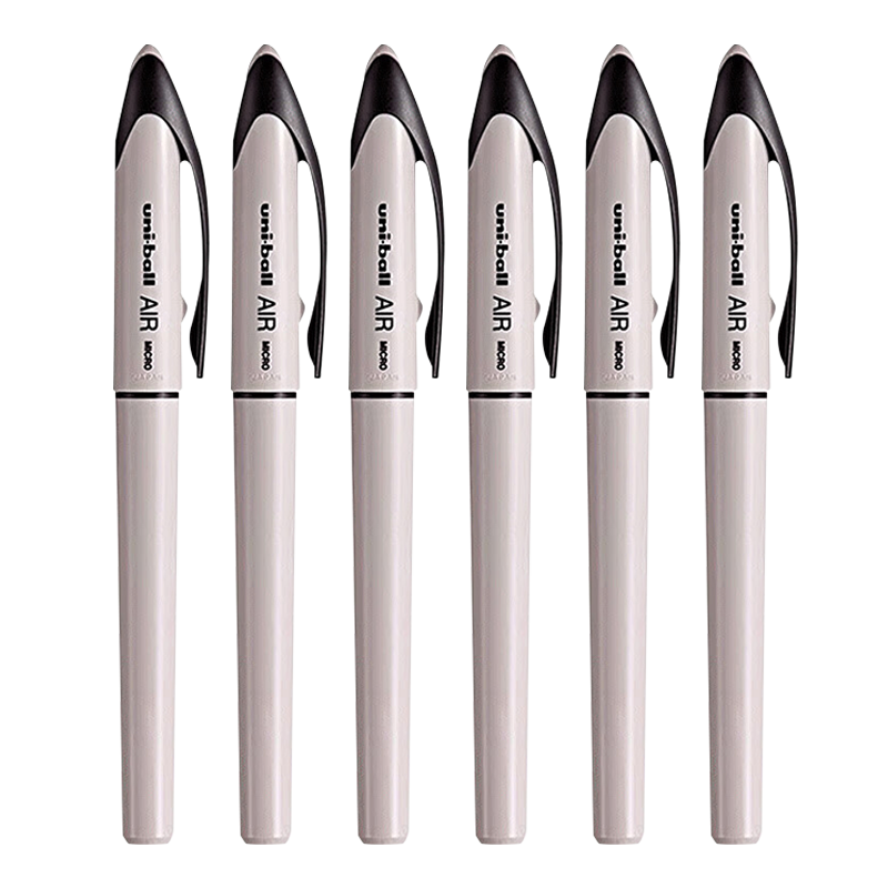 Uni Mitsubishi High-Tech Black Gel Pen, Stylish 0.5mm Black Ink Pen, Business Direct Liquid Pen, Water-Based Pen UBA-188C, Beige Barrel, 6 Pens