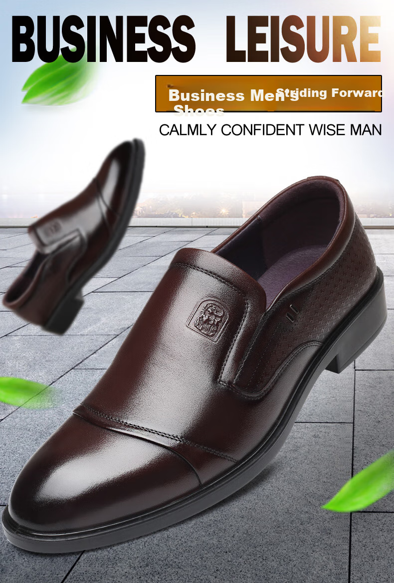 LAORENTOU Men's Leather Shoes, Business Formal Shoes, Top-Grain Cowhide Slip-Ons, Non-Slip Breathable Casual Shoes, A90205, Black, Size 39 5
