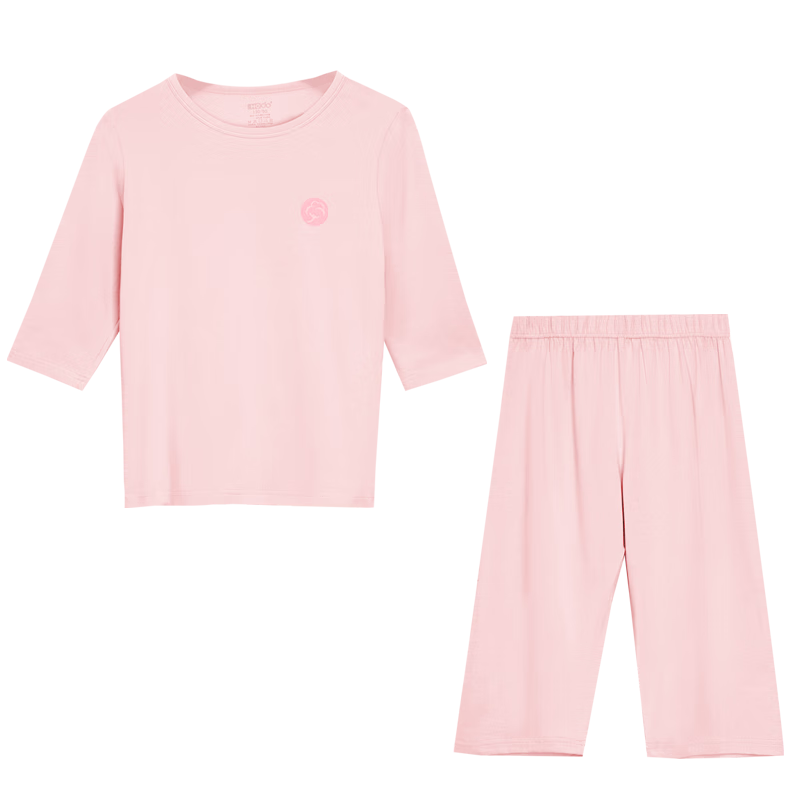 Hodohome Children's Pajamas for Girls, Class A Cotton Short-Sleeve Loungewear, Girls' Round Neck Printed Air Conditioning Suit Set, 320 Pink, 120