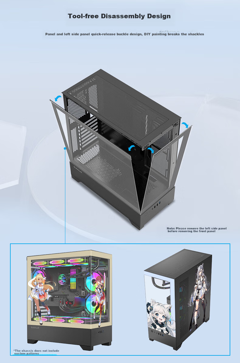 BUBALUS Xian Zhi Jing Black, No-Column Panoramic View Computer Case (Supports ATX Motherboard/360mm Water Cooling/tempered Glass/long Graphics Card/vertical Airflow) 4