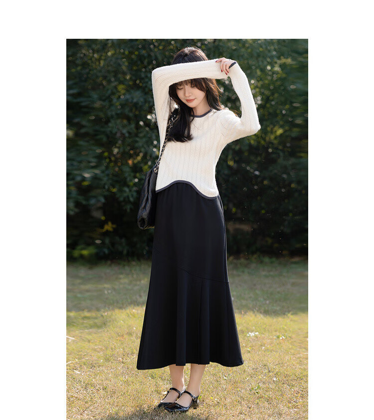 Mt Delicate Texture Spring Little Chanel Style Elegant Color-Block Round Neck High Elastic Comfortable Slimming Knit Sweater Top 8