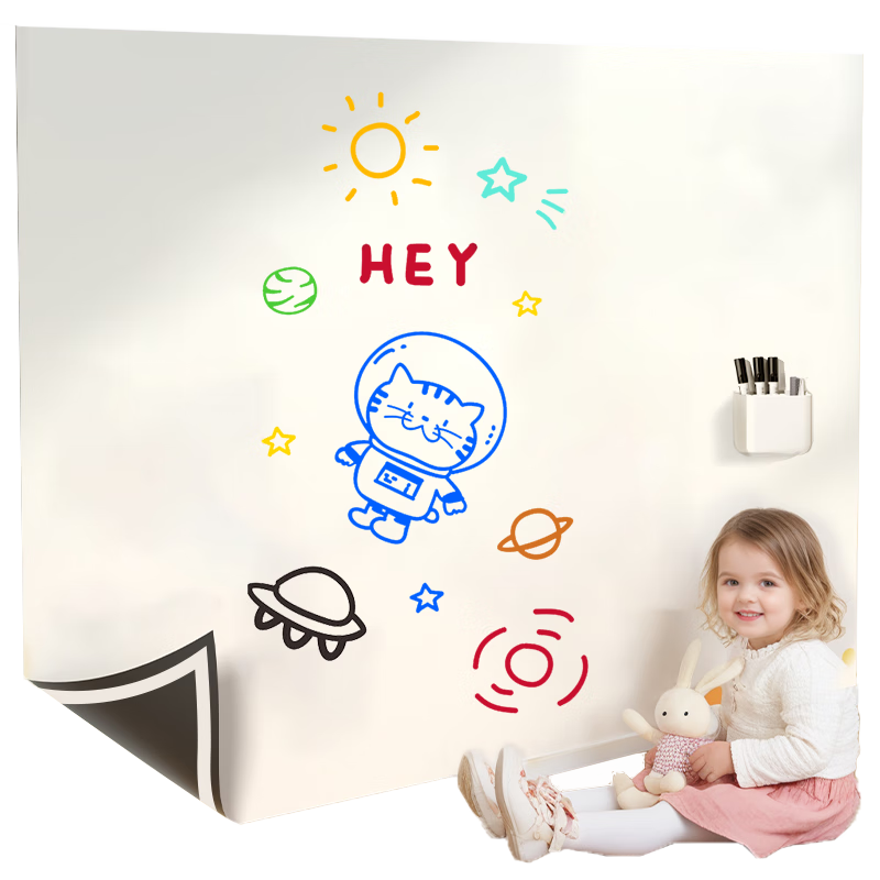 Deli 150*90cm Graffiti Soft Whiteboard, Removable Adhesive Wall Sticker for Home Use, Magnetic Erasable Drawing Board, Graffiti Wallpaper, Children's Drawing Blackboard Sticker with Magnetic Attachment