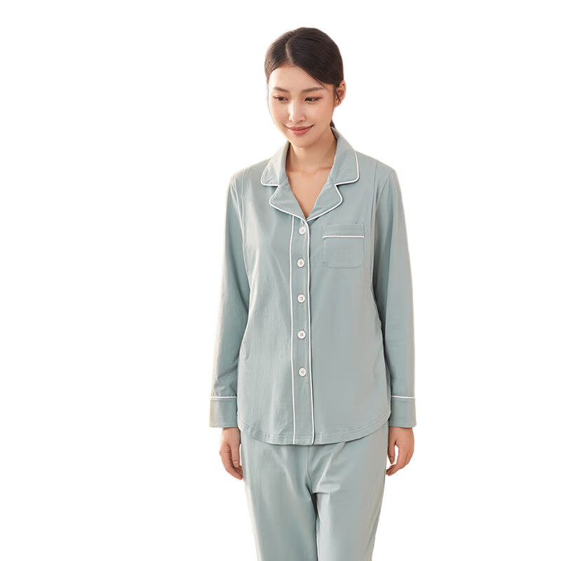 Shiyuejiejing Maternity Wear for Spring And Autumn [Minimalism], Cotton Postpartum Nursing Pajamas, Home Wear Set, Elegant Green, XL Size