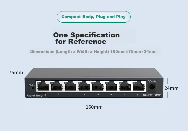 Ruijie RG-ES124GD-E 24-Port Gigabit Unmanaged Switch Plug and Play Security Office Surveillance Switch Splitter Rack-Mountable Replacement for ES124GD 11