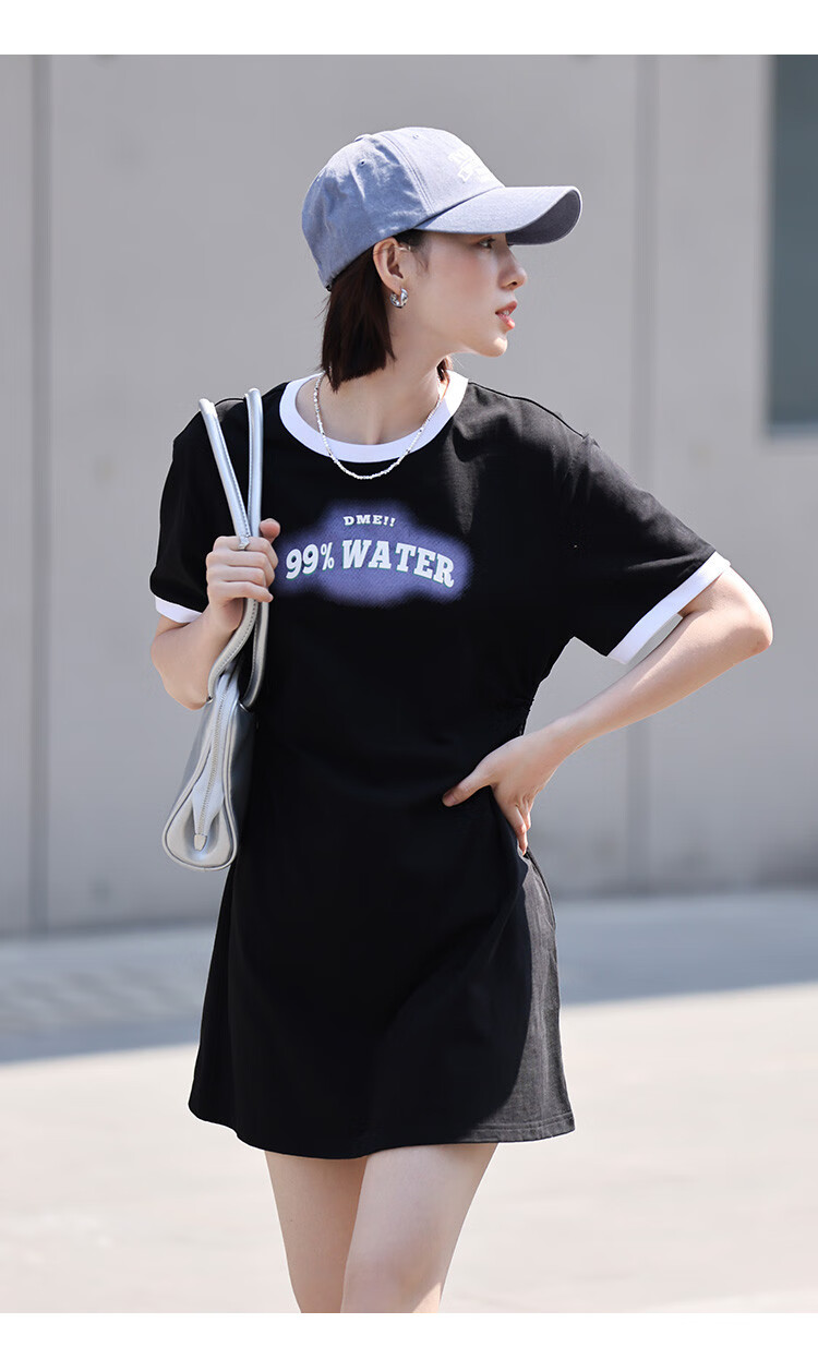 Dme [Low-Cut Dress] Summer Round Neck Short-Sleeve Dress with Hollow-Out Waist Desig 18