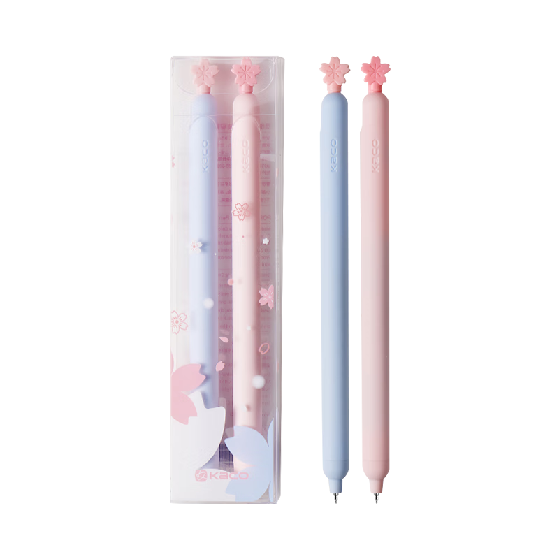KACO Cherry Blossom Retractable Gel Pen, Stylish 0.5mm Black Pen for Students' Exams And Practice, Quick-Drying Ink Pen for Middle School Students, Creative Signature Pen, Carbon Ink Pen, 2-Pack