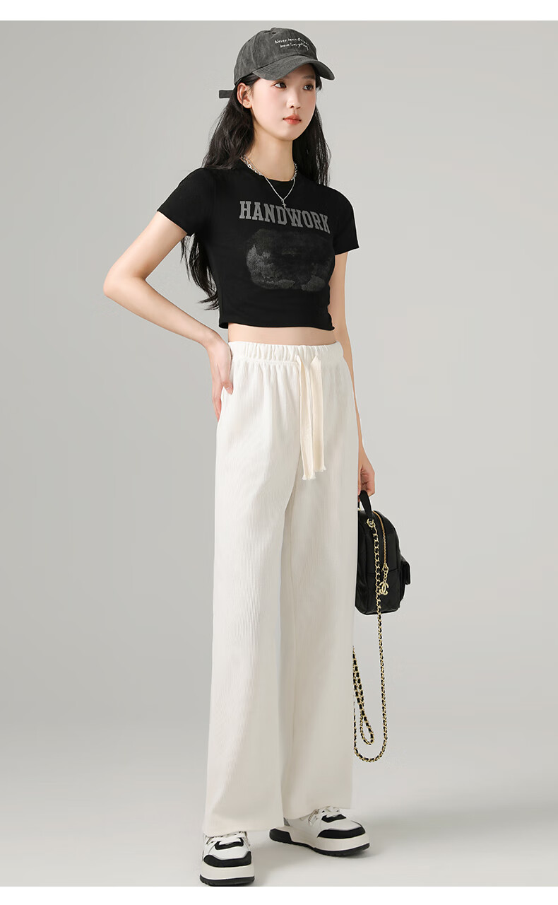 Jeanswest Women's Casual Pants, Chenille Wide-Leg Trousers, Spring And Summer Draping Lazy Style Slimming Straight-Leg Pants, Fashionable Versatile Trousers for Wome 13