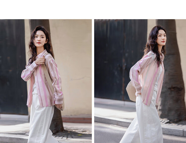 Dme [Layering Essential] Spring Cloud Cotton, Three-Dimensional Lapel Striped Shirt, Loose Comfortable Concealing Blouse, Women's Top 6
