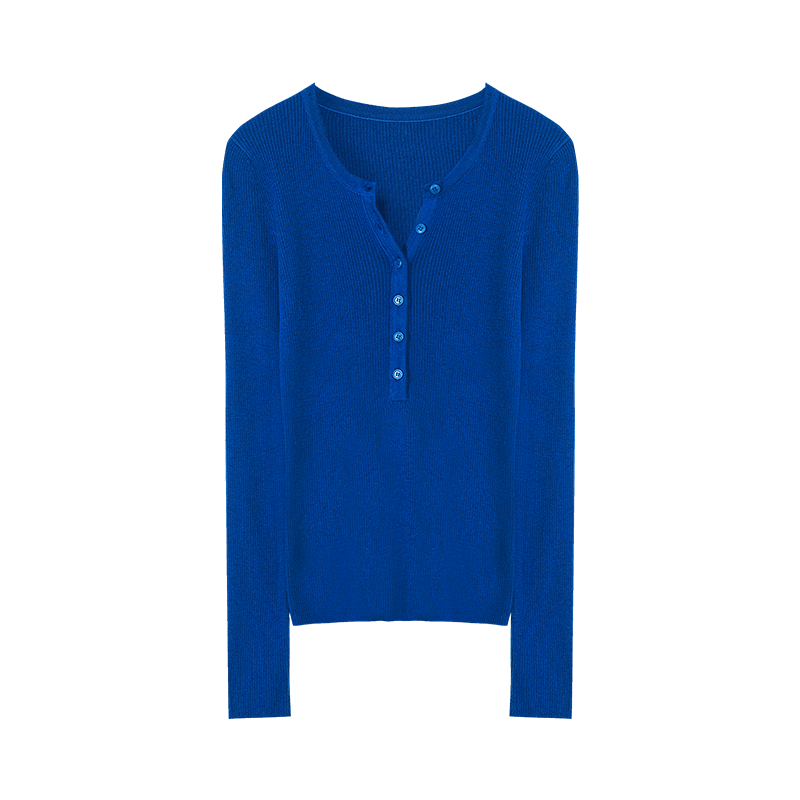 Mt [Hanfan Geleixi] Autumn Style, Elegant Round Neck Fashionable Versatile Half-Zip Long-Sleeve Sweater, Klein Blue
