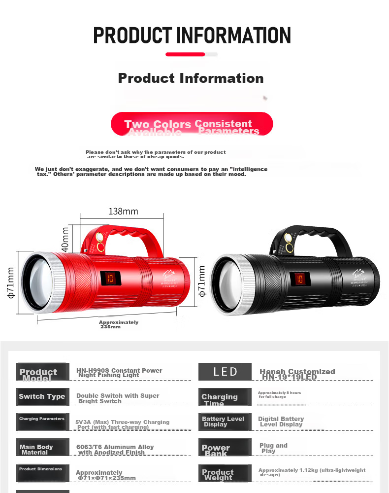 Hana Underwater Fishing Light Night Fishing Lamp Outdoor Rechargeable High Brightness LED Flashlight with Long Battery Life 10