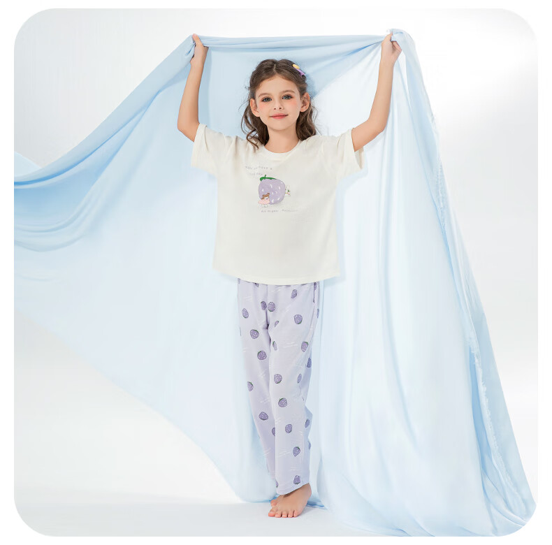 Inborn Girls' Lightweight Loungewear Set, Lyocell Short Sleeve Pajamas for Big Kids, Off-White, Size 160, Model 20942 11