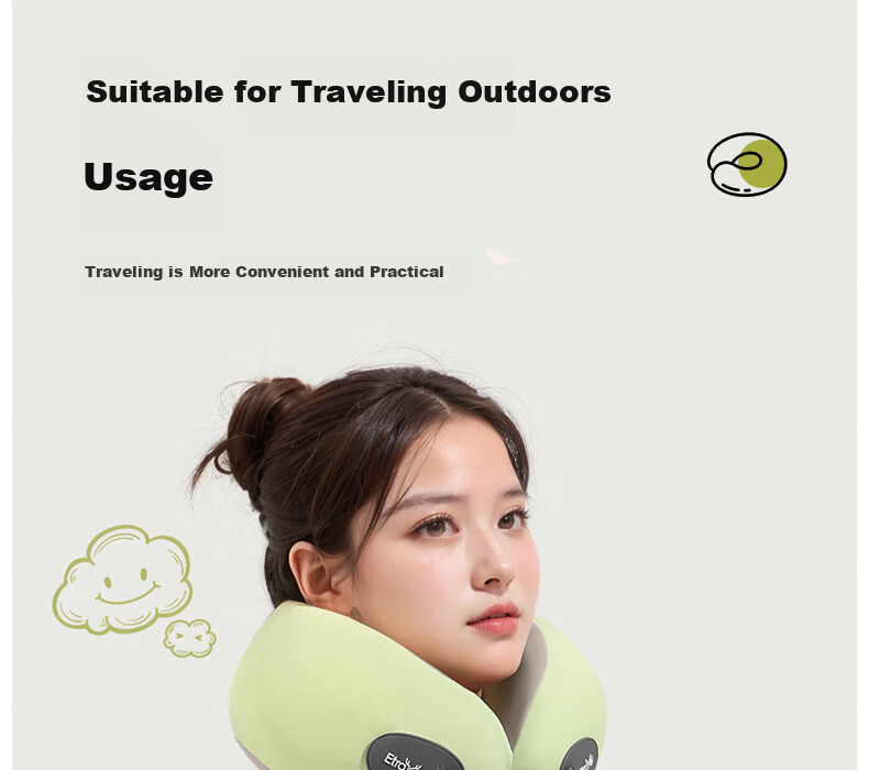 Etravel U-Shaped Pillow, Nap Pillow, Neck Support Pillow, Airplane And High-Speed Rail Travel Pillow, Portable Cushion, Essential for Business Trips, Gray 37