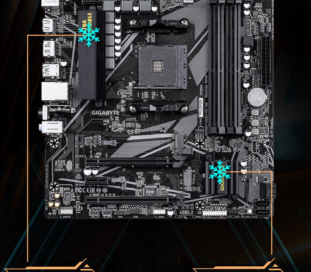 GIGABYTE B550M DS3H R2 Motherboard DDR4 Supports Processors 4500, 5600X, 5700G, 5800X AMD B550 Socket AM4 2