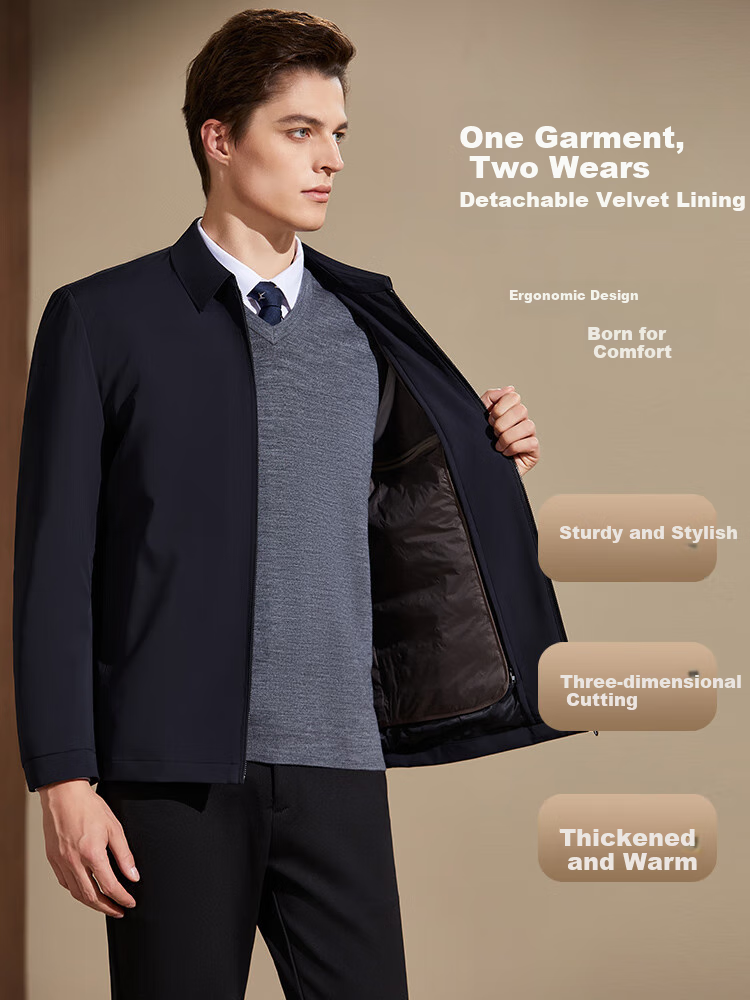Andongniao [Detachable Goose Down Inner Lining] Basic Versatile Lapel Men's Solid Color Business Executive Jacket ANW63142598 7