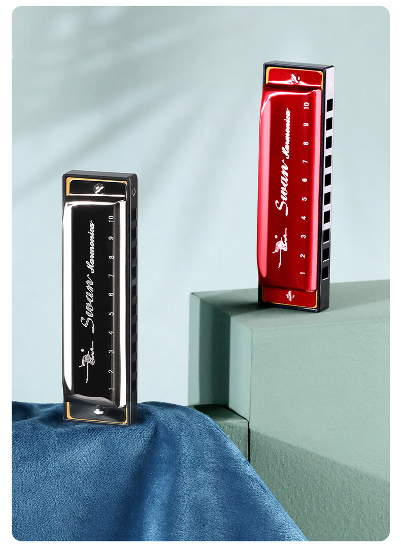 SWAN 10-Hole Bruce Harmonica, Internal Frosted Cover Plate, Beginner to Advanced Paddy Sound, C Key, Black 15