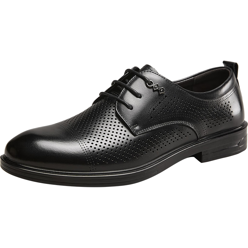 Yierkang Men's Shoes, Business Formal Shoes, Stylish Perforated Wedding Shoes, 53449W, Black, Size 39