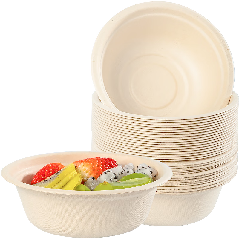 Temeiju Disposable Bowls And Tableware, Sugarcane Pulp Paper Plates, Picnic Paper Bowls, Thickened Natural Color Biodegradable Paper Bowls, 20 Pieces, 350 Model