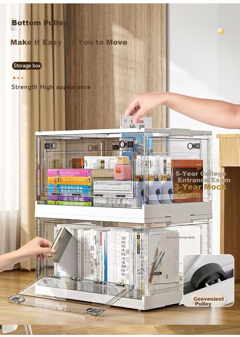 Bahainiao Foldable Transparent Plastic Book Storage Box, Student Book Organizer, Book Container, Storage And Organization Box 1