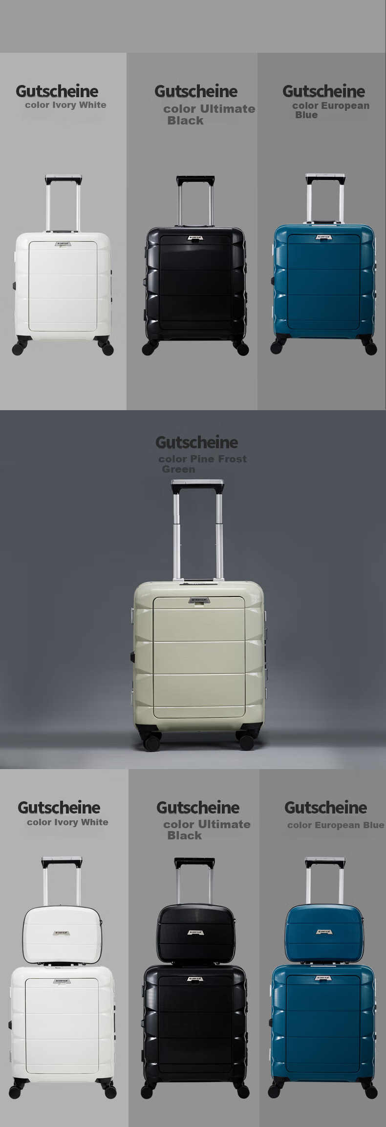 LUCKY CLUB Fingerprint Lock Suitcase Carry-On Luggage 20-Inch Fingerprint Model with Wide Handle in Frost Green PLUS Wide Versio 13