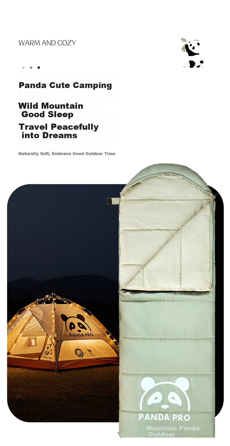 CAMEL Outdoor Camping Sleeping Bag for Adults, Portable, Adult-Size, Dirt-Proof, Warm, Thickened, Cold-Resistant [Panda Co-Branded Edition] 6
