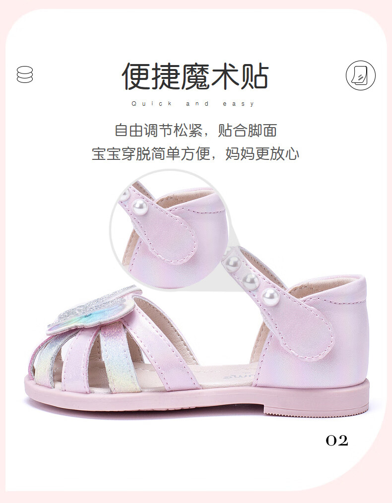 Follow Me Girls' Sandals, Summer New Style Soft-Soled Closed-Toe Princess Shoes, Toddler Non-Slip Crystal Shoes, Pearl White, Size 30 3