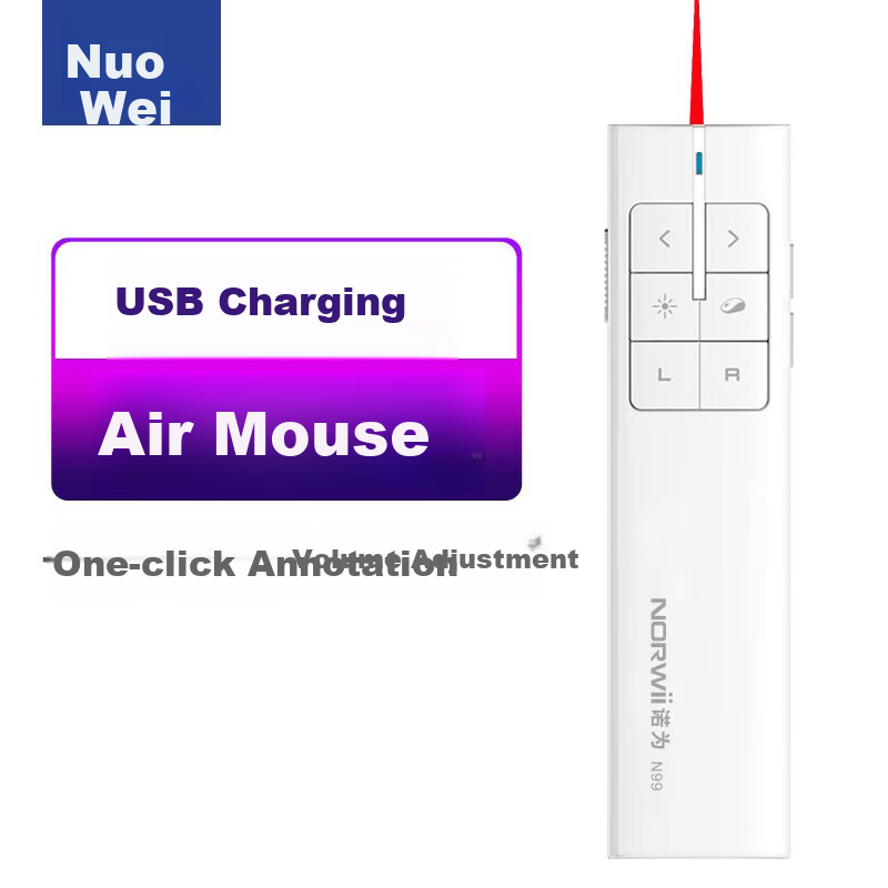 NORWII Air Mouse Page-Turning Pen for Teachers, PPT Remote Control Pen, Presentation Clicker, Laser Pointer Page-Turner, Electronic Pen, Air Mouse N99, Red Light, White