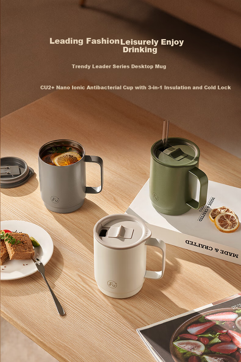 FU Fugang Jia Office Insulated Antibacterial Stainless Steel Tea Mug High-Value Lid Straw Water Bottle 1