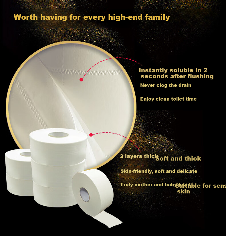 Rinuo Water-Soluble Large Roll Toilet Paper for Hotels, Commercial Use, Quick-Dissolving, 3-Ply, 700g, 1 Box of 12 Rolls 3
